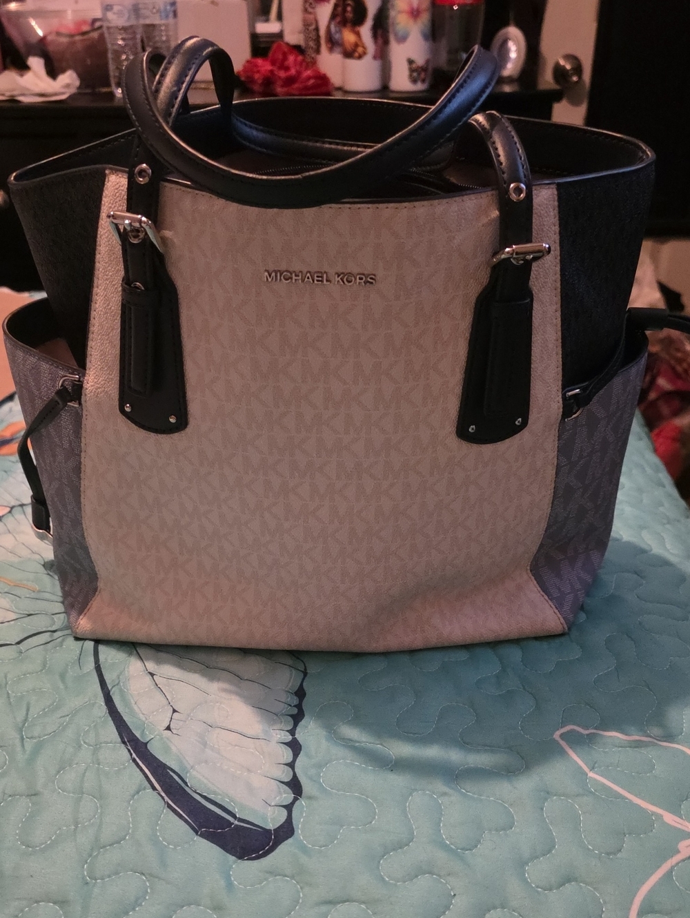 Michael Kors Two-Tone Beige and Black Logo Tote